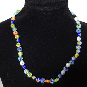 Handmade Millefiori Glass Bead Necklace Flower Daisy Pattern Craft Supplies GUC
